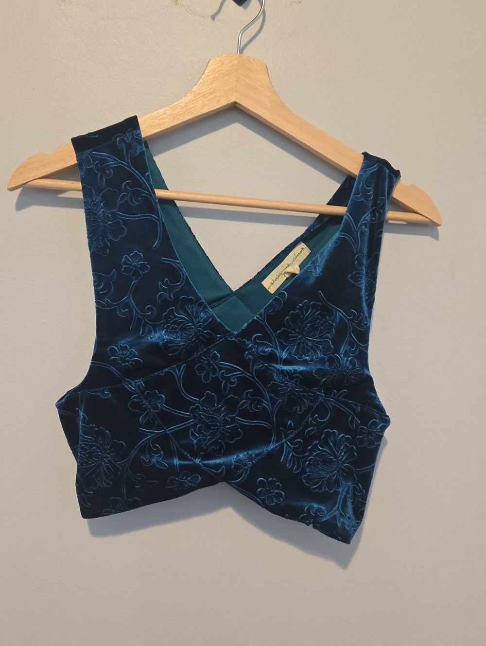 Staring at Stars Teal Floral Velvet Cross-Back Crop Top